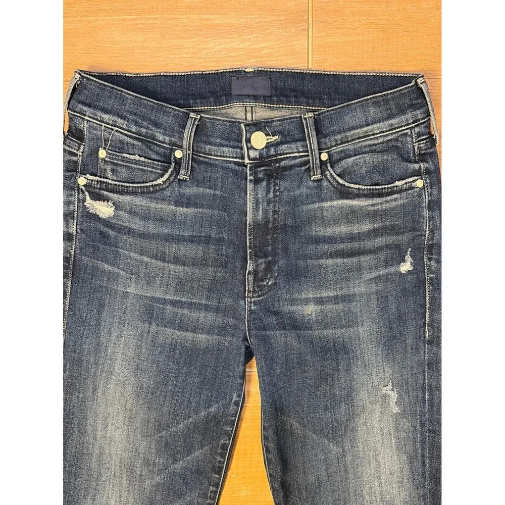 Mother The Rascal Ankle Undone Step Fray Jeans Dark‎ Graffiti Size 27 Distressed